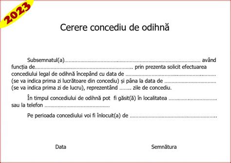 Cerere Concediu Odihna 2023 Model Word PDF Sau Excel