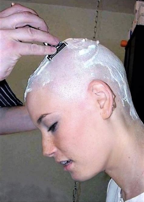 Pin By David Connelly On Bald Women Covered In Shaving Cream 2 Woman Shaving Bald Women Girl