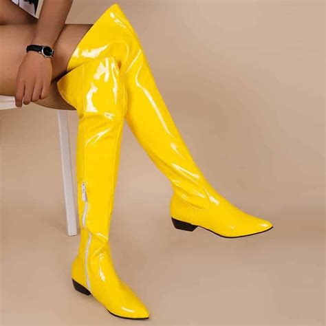 mainimage4oversized candy colored patent leather women s over the knee boots mid heel pointed