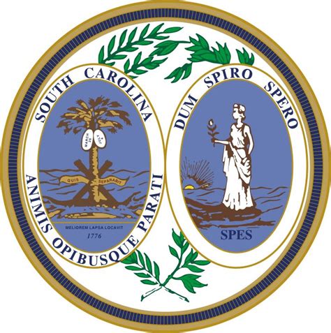 The Seal Of South Carolina State Is Shown In Blue And White With An