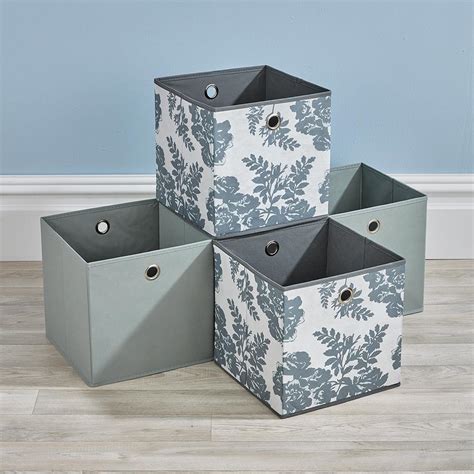 Folding 2 Grey 2 Floral Square Storage Utility Box Fabric Cube 4pc