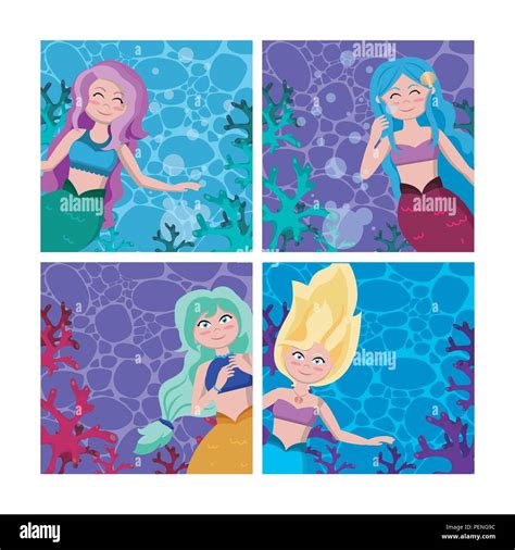 Set Of Mermaids Cartoon Stock Vector Image And Art Alamy
