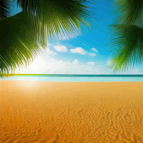 Tropical Paradise Island Sandy Beach Palm Trees And Sea Stock