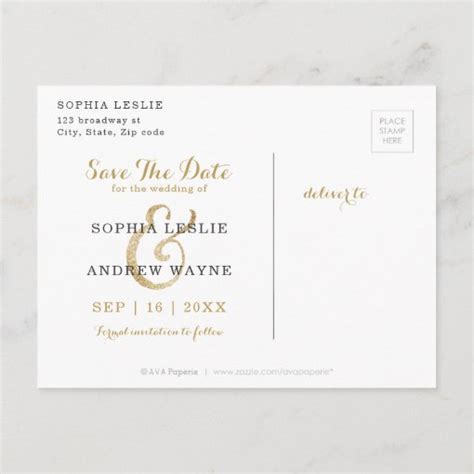 Modern Glam Gold Glitter Calligraphy Save The Date Announcement
