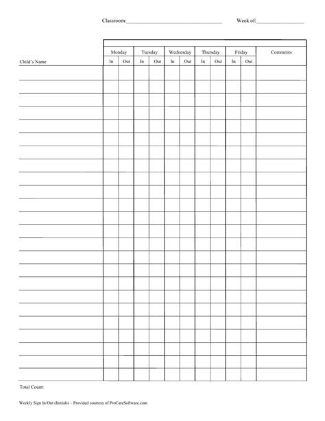 Weekly Sign Inout Sheet Template For Students Download Printable Pdf