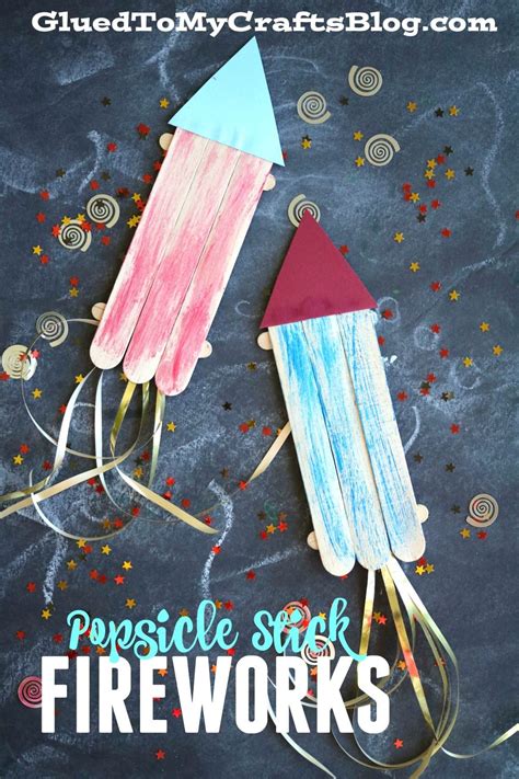 Popsicle Stick Fireworks Kid Craft Idea For 4th Of July Fireworks