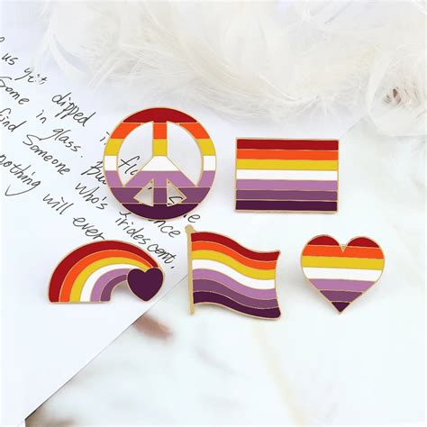 Lesbian Enamel Pin Lgbt Custom Heart Flag Rainbow Bridge Peace Sign