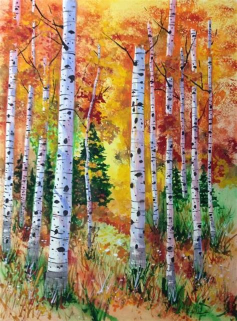 Autumn Aspens Bluprint Aspen Trees Painting Birch Tree Art Tree Art