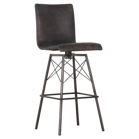 Dancel Industrial Loft Black Leather Swivel Iron Counter Bar Stool