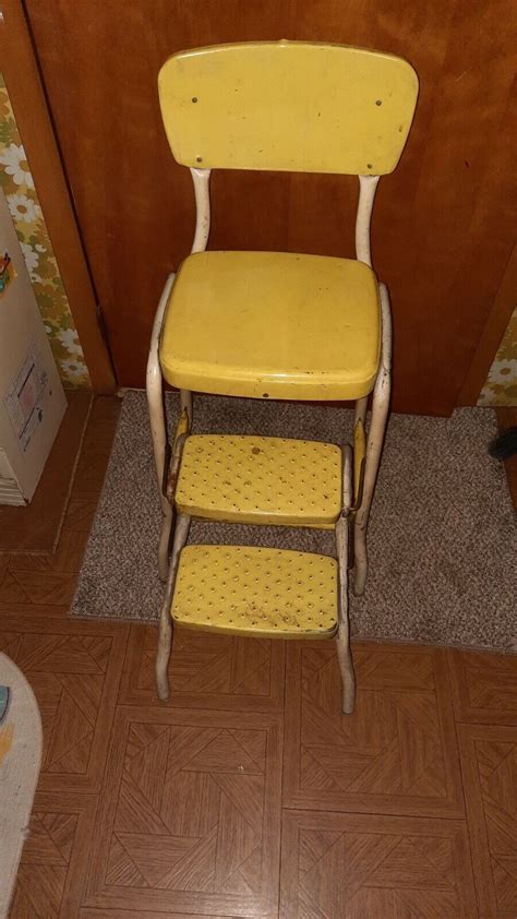 vintage cosco yellow step stool chair kitchen mid century