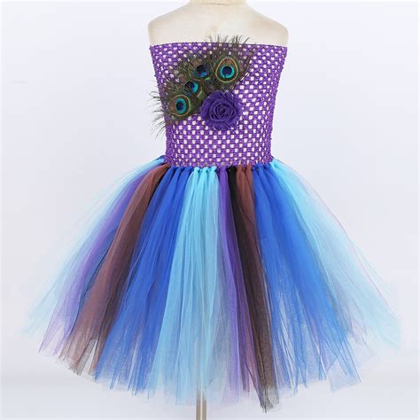 Girls Peacock Feather Decorated Mesh Dress Swan Wonders