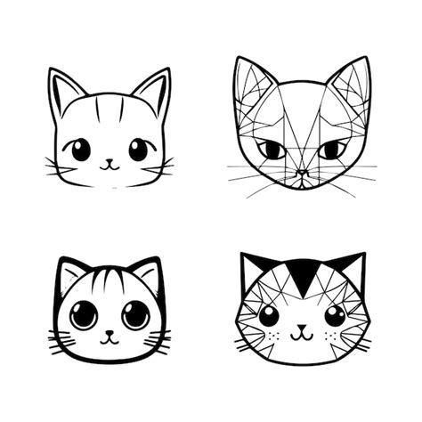 Premium Vector Cute Anime Cat Head Collection Set Hand Drawn Line Art