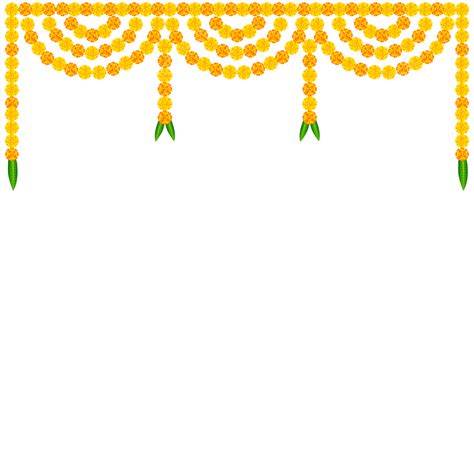 Marigold Flowers And Mango Leaves Floral Garland Vector Design
