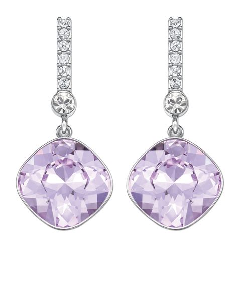 Swarovski Artisan Silvertone And Lilac Crystal Drop Earrings In Purple Lyst