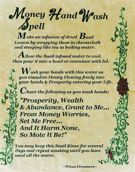 Money Hand Wash Spell Printable Spells Witches Of The