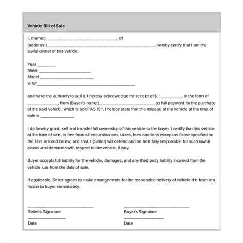 Ms Word Bill Of Sale Template