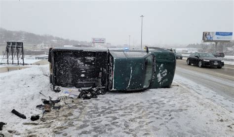 state police warn of slick roads after pickup truck rolls over in worcester boston news