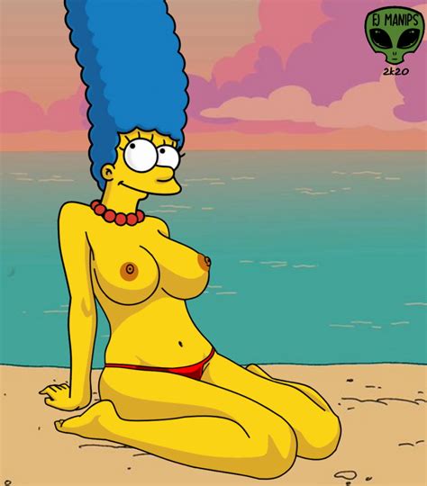 Rule 34 Beach Big Breasts Braless Enjoying Fjm Holidays Kneeling Marge Simpson Naked Nude Solo
