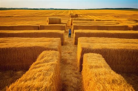 Premium Ai Image Hay Bale Maze In A Golden Wheat Field Created With