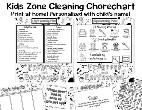 Kids Zone Cleaning Chore Chart Flylady Kids Printables Etsy