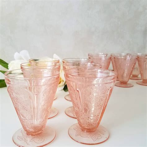 Pink Depression Glass Tumblers Jeannette Glass Cherry Blossom Pressed