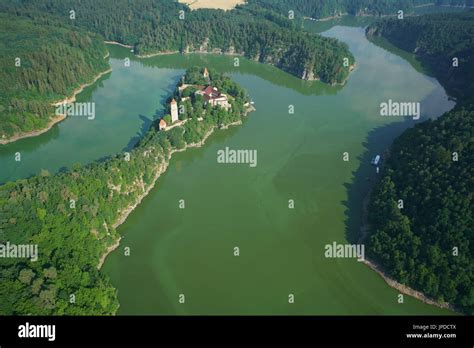 Aerial View Medieval Castle At The Confluence Of The Vltava River And