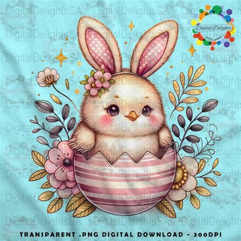 Cute Easter Chick In Egg Digital Art Printable Spring Nursery Decor Pastel Easter Illustration