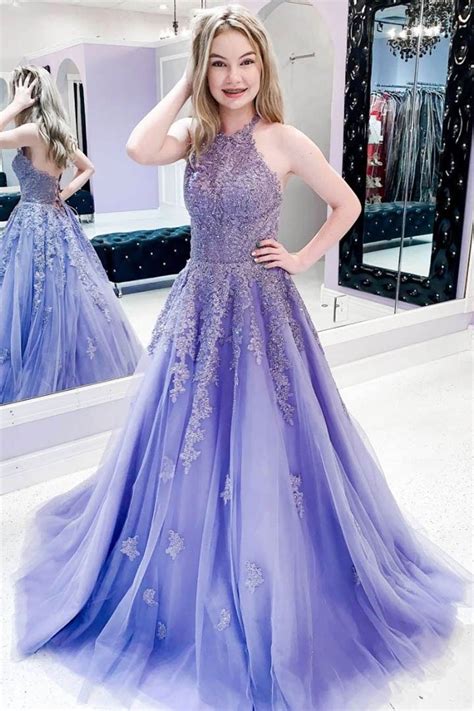Wd0684cute Purple Tulle Lace Long Prom Dress Purple Lace