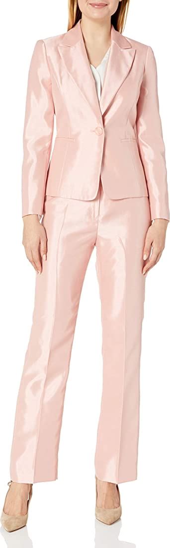 Le Suit Womens Shiny 1 Button Pant Suit Pink 8 Uk