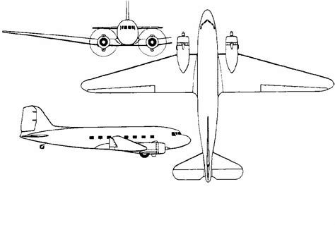 3 View Drawings For A Douglas Dc 3