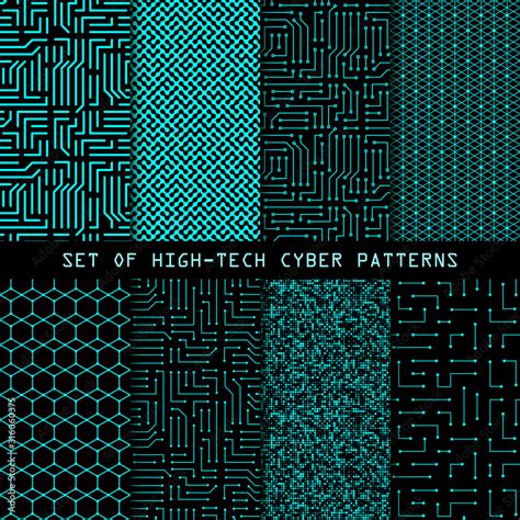 Set Of Seamless Cyber Patterns Circuit Board Texture Collection Of