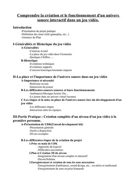 Exemple De Plan Pour Un Memoire