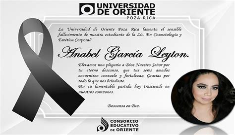 Tarjeta De Condolencias Universidad De Oriente Poza Rica