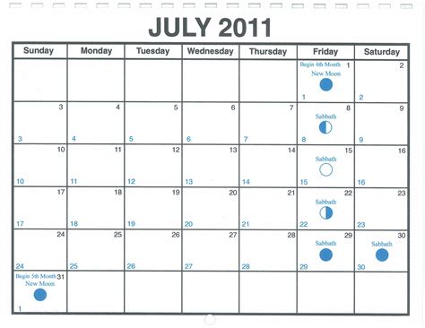 July 2011 Lunar Calendar — One Yahweh
