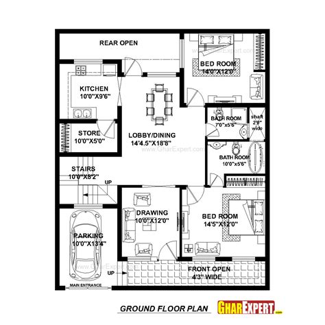 House Plan For 37 Feet By 45 Feet Plot Plot Size 185 Square Yards