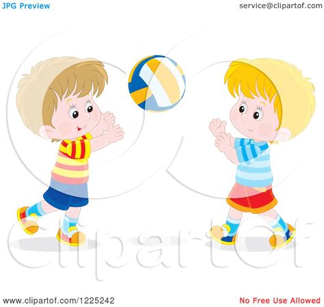 Clipart Of Two Happy Boys Playing Catch Royalty Free Vector