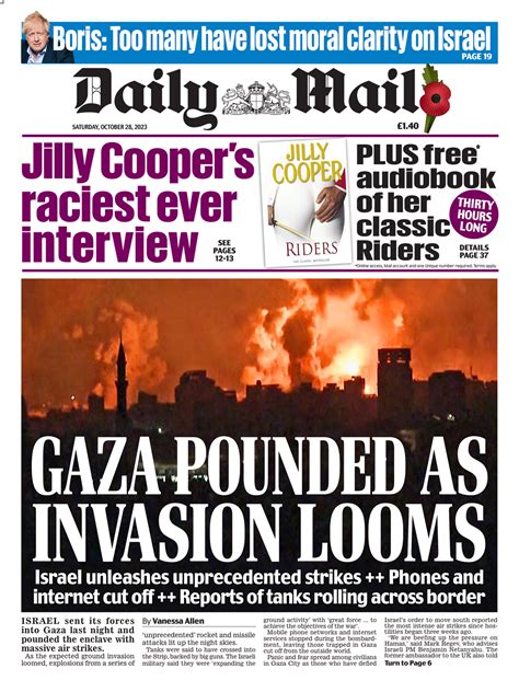 daily mail front page 28th of october 2023 tomorrow s papers today