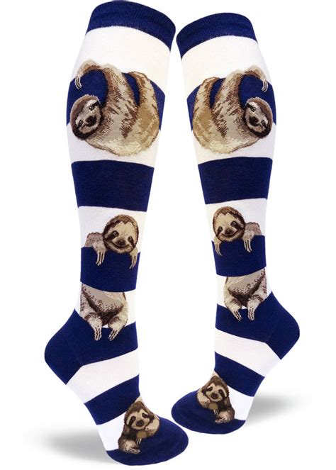 Sloth Knee Socks Cute Striped Knee High Socks With Sloths For Women Cute But Crazy Socks