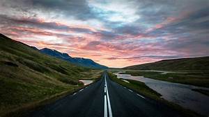 Nature, Landscape, Iceland, Road, Sunset, Hill, Wallpapers