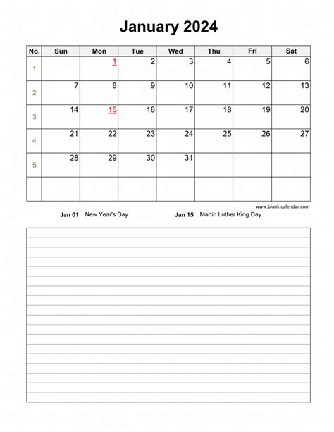 Download Blank Calendar 2024 With Space For Notes 12 Pages One Month