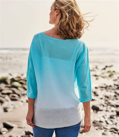 Light Blueturquoise Womens Linen And Cotton Dip Dye Sweater