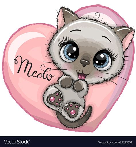 Cute Cartoon Kitten With Big Eyes Royalty Free Vector Image