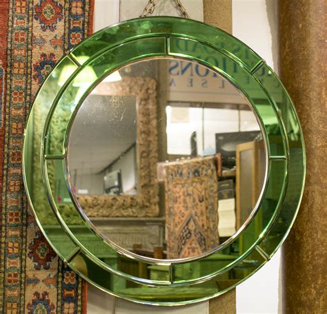 Art Deco Wall Mirror Early 20th Century Circular With Double Green