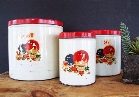 1950s Shabby Chic Canister Set Metal Coffee Tea Flour Kitchen