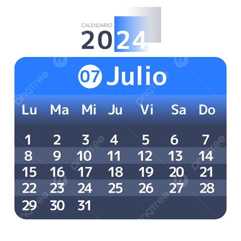 2024 Calendário Espanhol Azul Criativo Julho Png Dois Mil E Vinte E