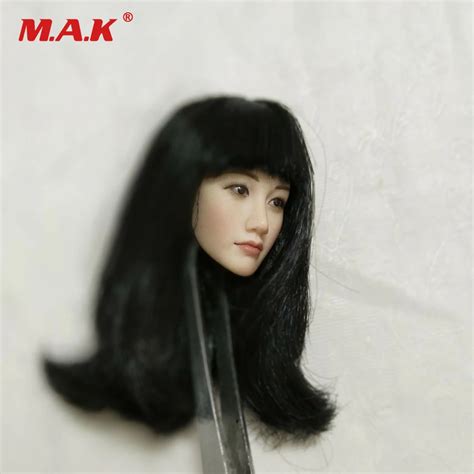 16 Scale Pale Asian Beauty Girl Head Sculpt With Long Black Hair For 12 Pale Woman Action