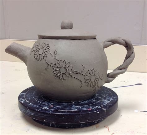 Hand Built Ceramic Tea Pot Still Drying High School Ceramics Class