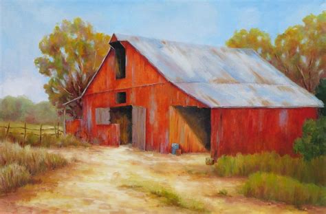 Old Red By Barrett Edwards Farm Scene Painting Red Barn Painting