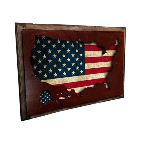 Usa Flag Map Metal Sign On Barn Wood 18 X 12 Inch American Etsy