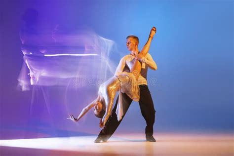 Dynamic Portrait Of Graceful Dancers Flexible Man And Woman Dancing